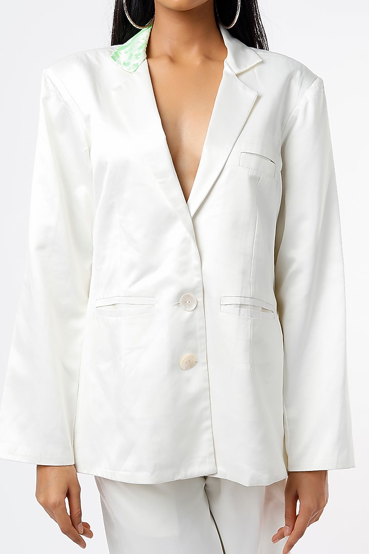 Ivory Satin Hand Painted Blazer Set by LstSoles at Pernia's Pop Up Shop