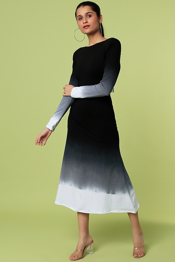 Black & Grey Ombre Embroidered Dress by LstSoles