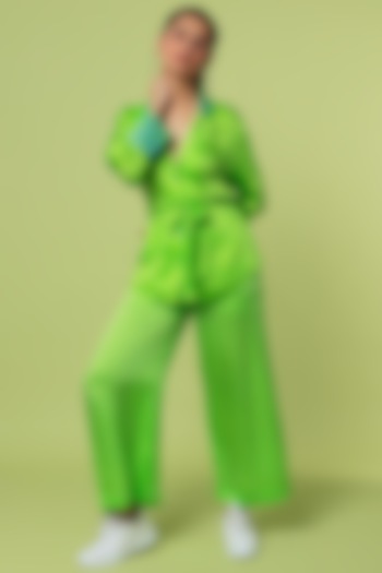 Green Satin Pant Set by LstSoles