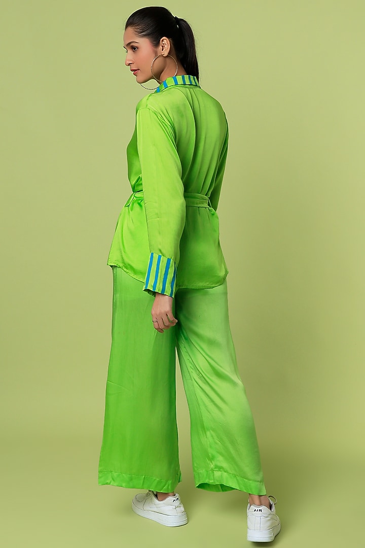 Green Satin Pant Set by LstSoles at Pernia's Pop Up Shop
