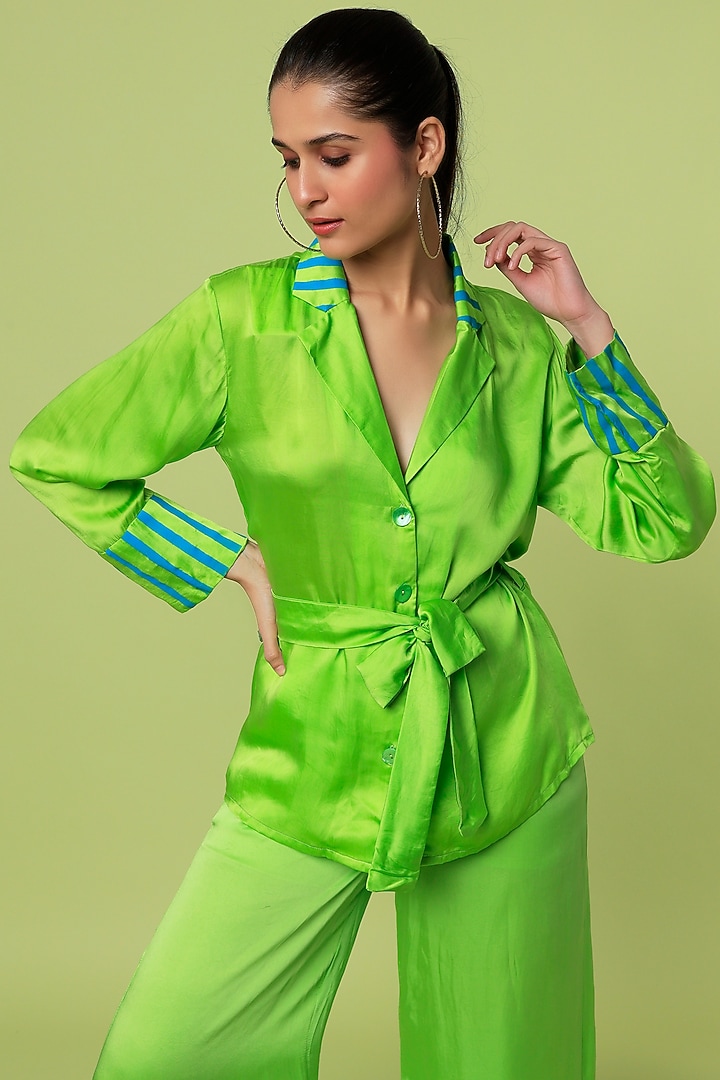 Green Satin Pant Set by LstSoles at Pernia's Pop Up Shop