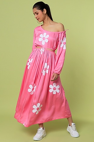 Pink Printed Midi Dress by LstSoles