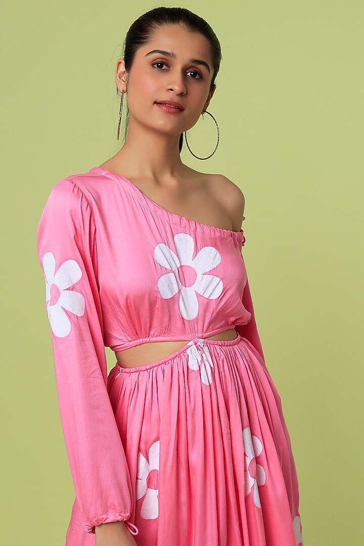 Pink Printed Midi Summer Dress by LstSoles at Pernia's Pop Up Shop