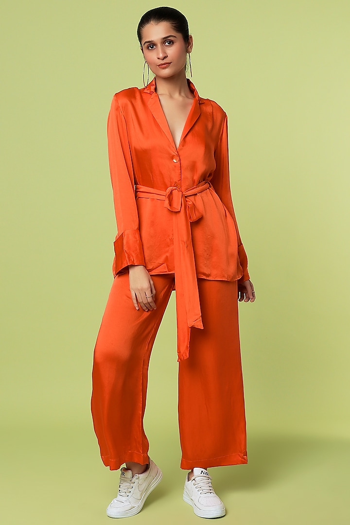 Orange Satin Pant Set by LstSoles at Pernia's Pop Up Shop