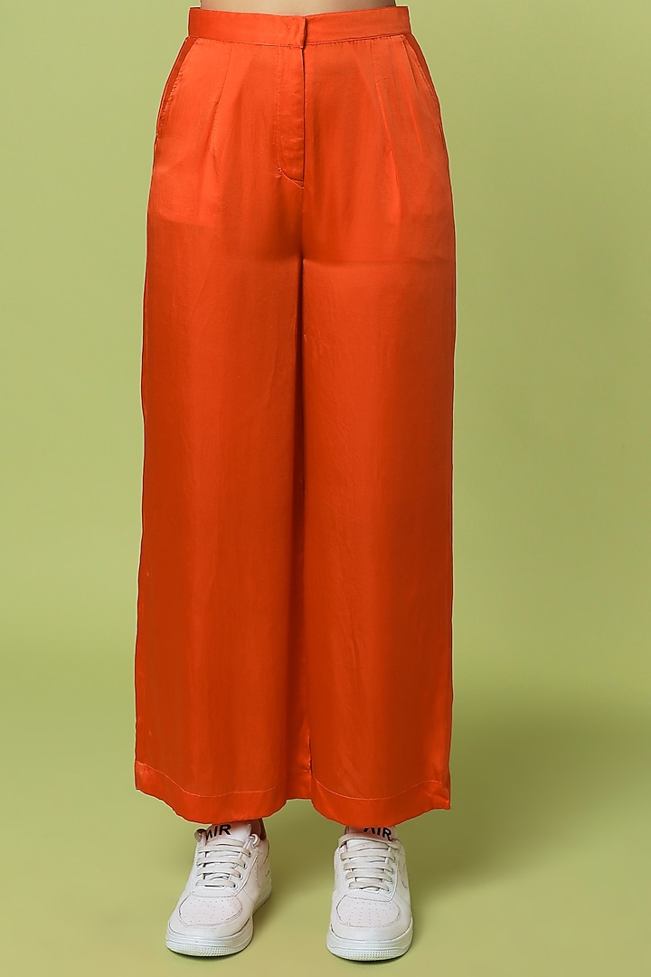 Orange Satin Pant Set by LstSoles at Pernia's Pop Up Shop