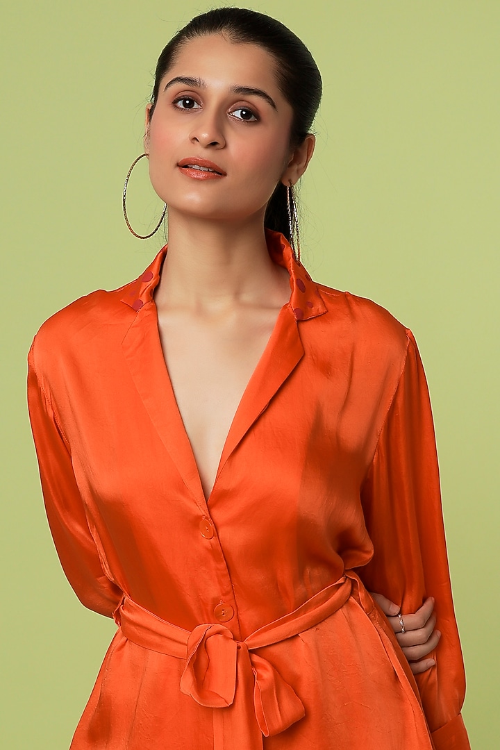Orange Satin Pant Set by LstSoles at Pernia's Pop Up Shop