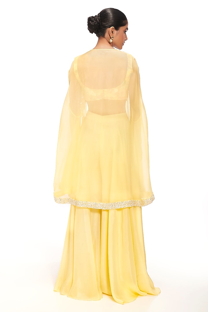 Yellow Organza Sequins Work Cape Set by Label Sayaanika at Pernia's Pop Up Shop