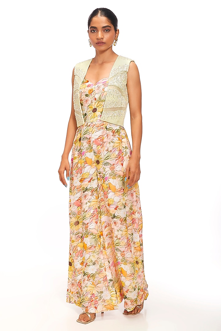 Multi-Colored Organza Floral Printed Jumpsuit With Jacket by Label Sayaanika at Pernia's Pop Up Shop