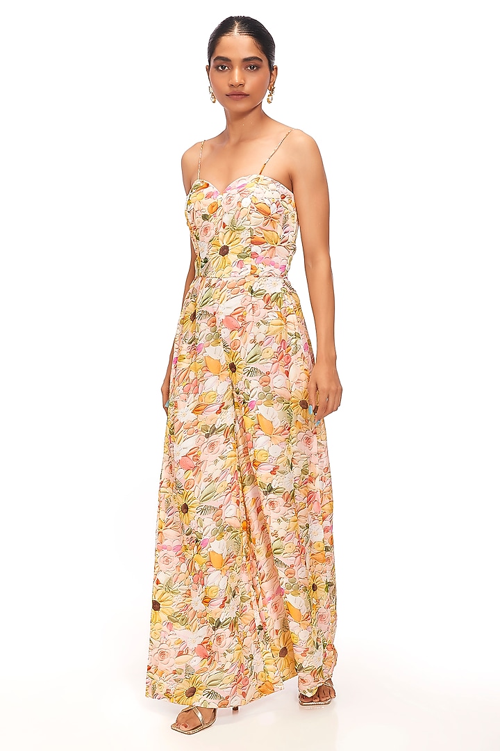 Multi-Colored Organza Floral Printed Jumpsuit With Jacket by Label Sayaanika at Pernia's Pop Up Shop