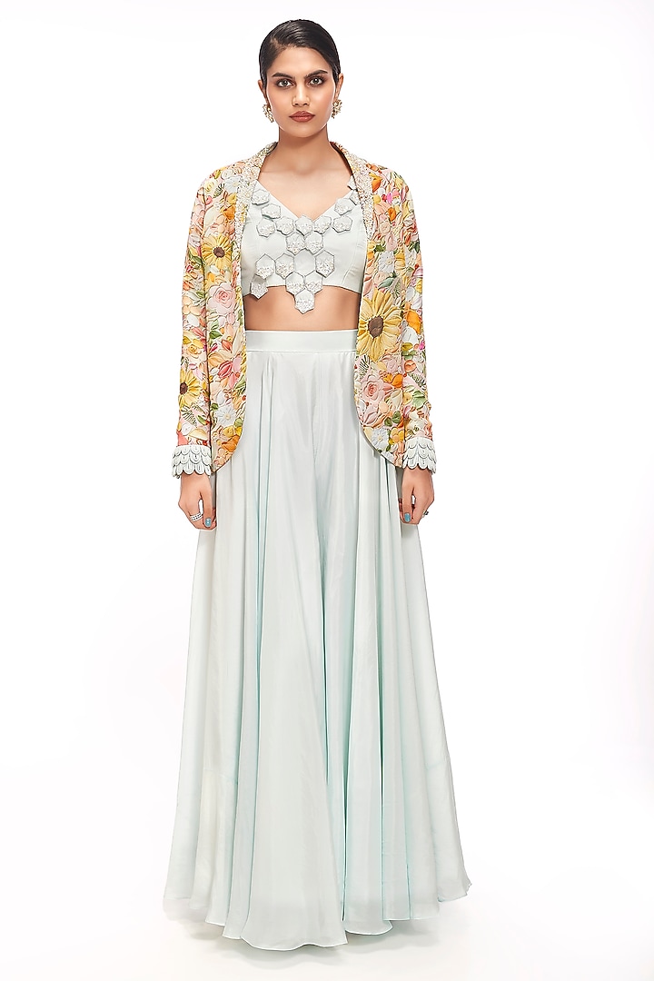 Blue Organza Flared Pant Set by Label Sayaanika at Pernia's Pop Up Shop