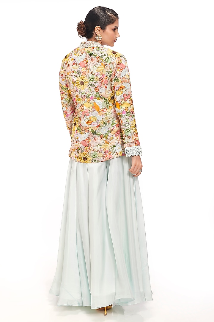 Blue Organza Flared Pant Set by Label Sayaanika at Pernia's Pop Up Shop