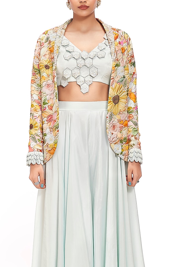 Blue Organza Flared Pant Set by Label Sayaanika at Pernia's Pop Up Shop