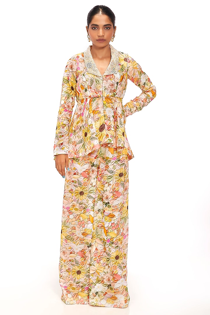 Multi-Colored Organza Floral Printed Flared Pant Set by Label Sayaanika at Pernia's Pop Up Shop