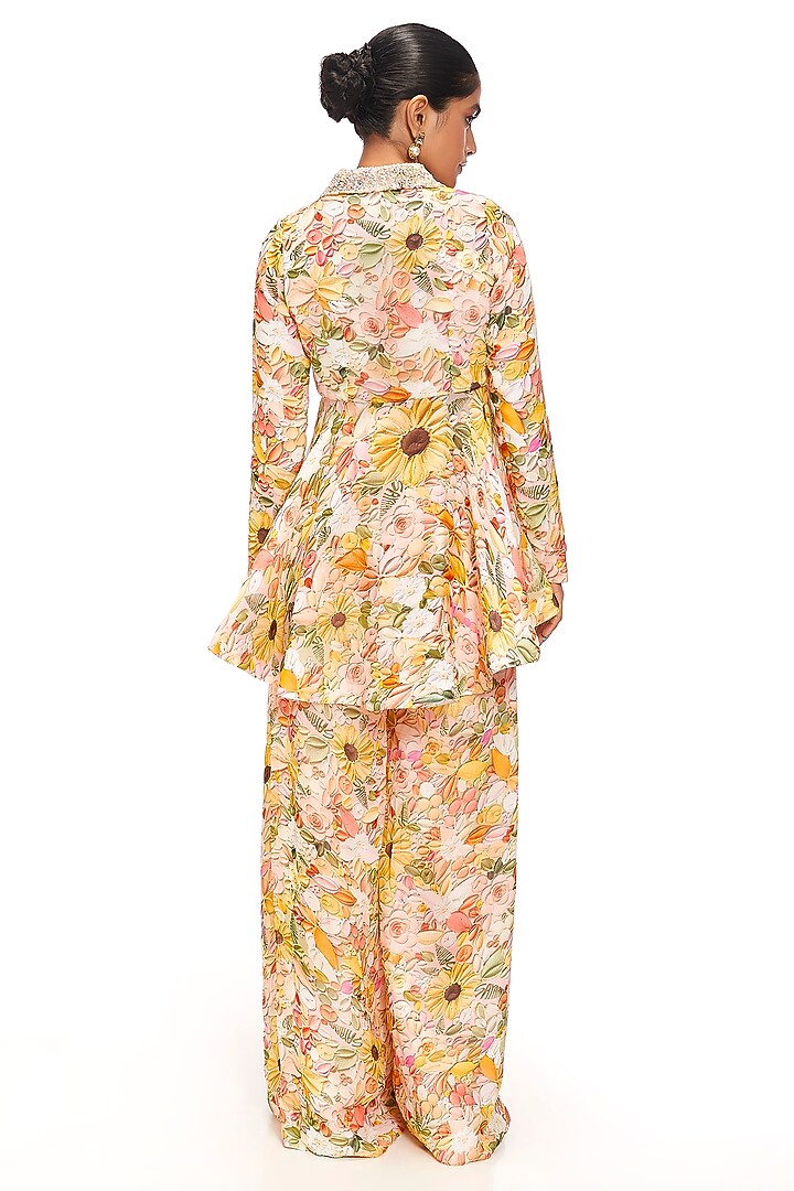 Multi-Colored Organza Floral Printed Flared Pant Set by Label Sayaanika at Pernia's Pop Up Shop
