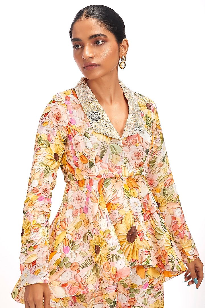 Multi-Colored Organza Floral Printed Flared Pant Set by Label Sayaanika at Pernia's Pop Up Shop
