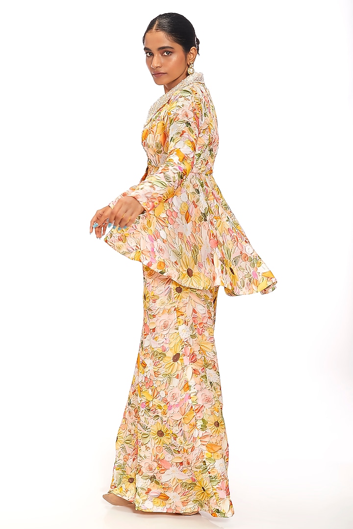 Multi-Colored Organza Floral Printed Flared Pant Set by Label Sayaanika at Pernia's Pop Up Shop