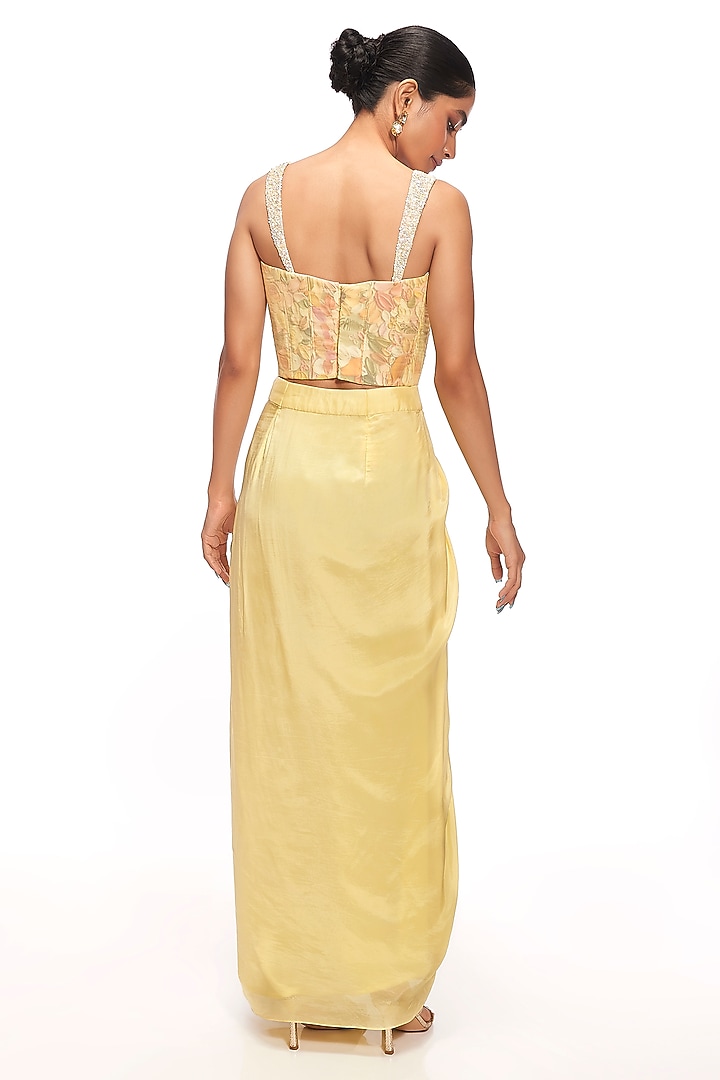Yellow Organza & Dola Silk Draped Skirt Set by Label Sayaanika at Pernia's Pop Up Shop