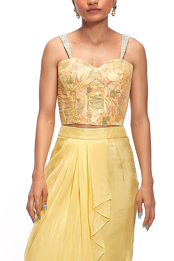 Yellow Organza & Dola Silk Draped Skirt Set by Label Sayaanika at Pernia's Pop Up Shop