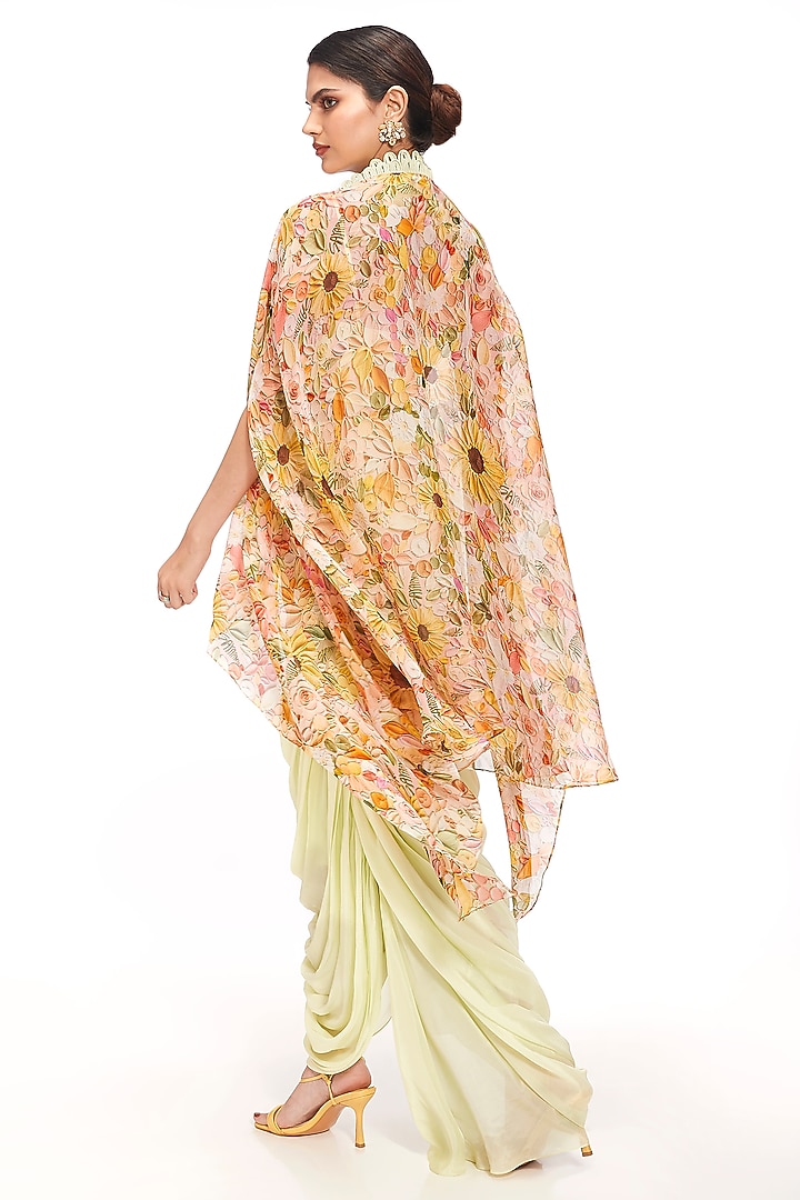 Green Dola Silk Draped Skirt Set by Label Sayaanika at Pernia's Pop Up Shop