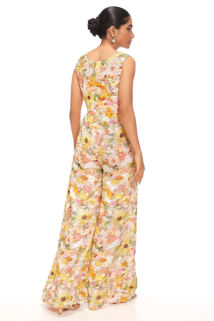 Multi-Colored Organza Floral Printed Sleeveless Jumpsuit by Label Sayaanika at Pernia's Pop Up Shop