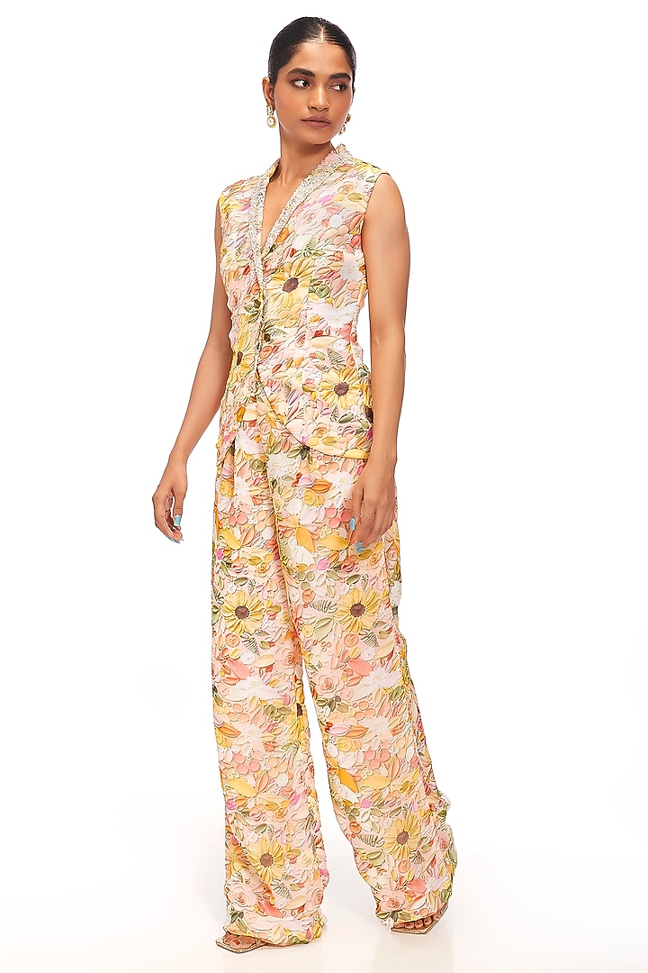 Multi-Colored Organza Floral Printed Pant Set by Label Sayaanika at Pernia's Pop Up Shop