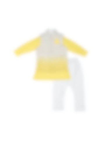 Yellow Shaded Nehru Jacket With Kurta Set For Boys by Little Stars