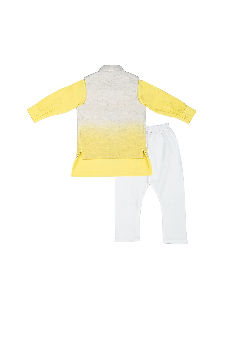Yellow Shaded Nehru Jacket With Kurta Set For Boys by Little Stars at Pernia's Pop Up Shop
