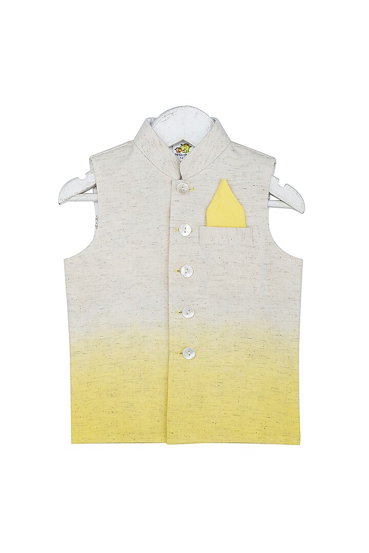 Yellow Shaded Nehru Jacket With Kurta Set For Boys by Little Stars at Pernia's Pop Up Shop