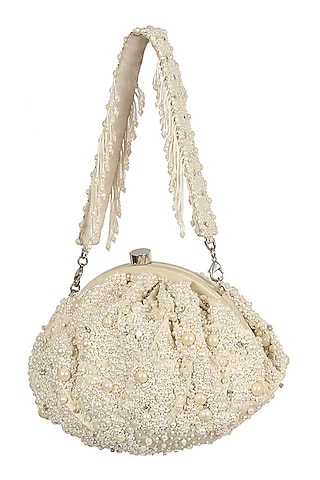Ivory Hand Embroidered Pouch by Lovetobag
