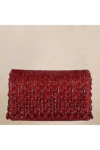 Red Hand Embroidered Flapover Clutch by Lovetobag