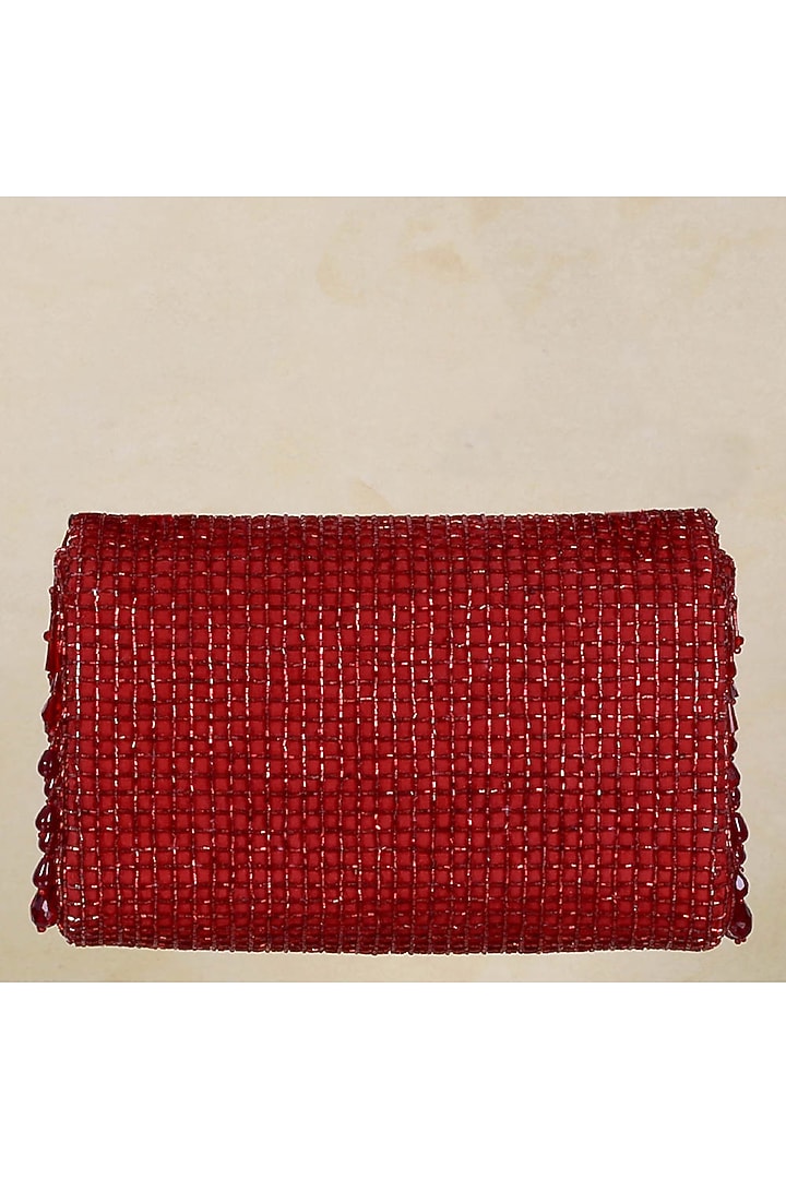 Red Hand Embroidered Flapover Clutch by Lovetobag at Pernia's Pop Up Shop