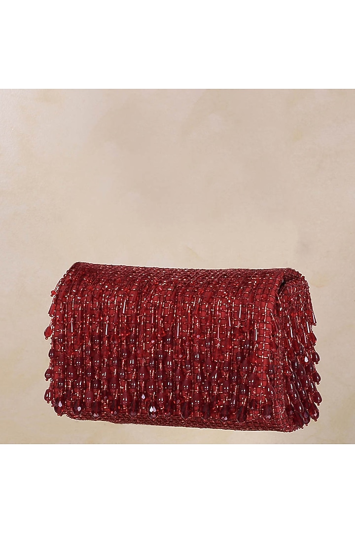 Red Hand Embroidered Flapover Clutch by Lovetobag at Pernia's Pop Up Shop