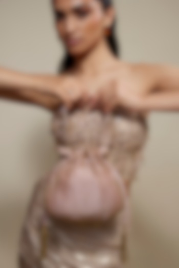 Blush Satin Beads Hand Embroidered Potli Bag by Lovetobag at Pernia's Pop Up Shop