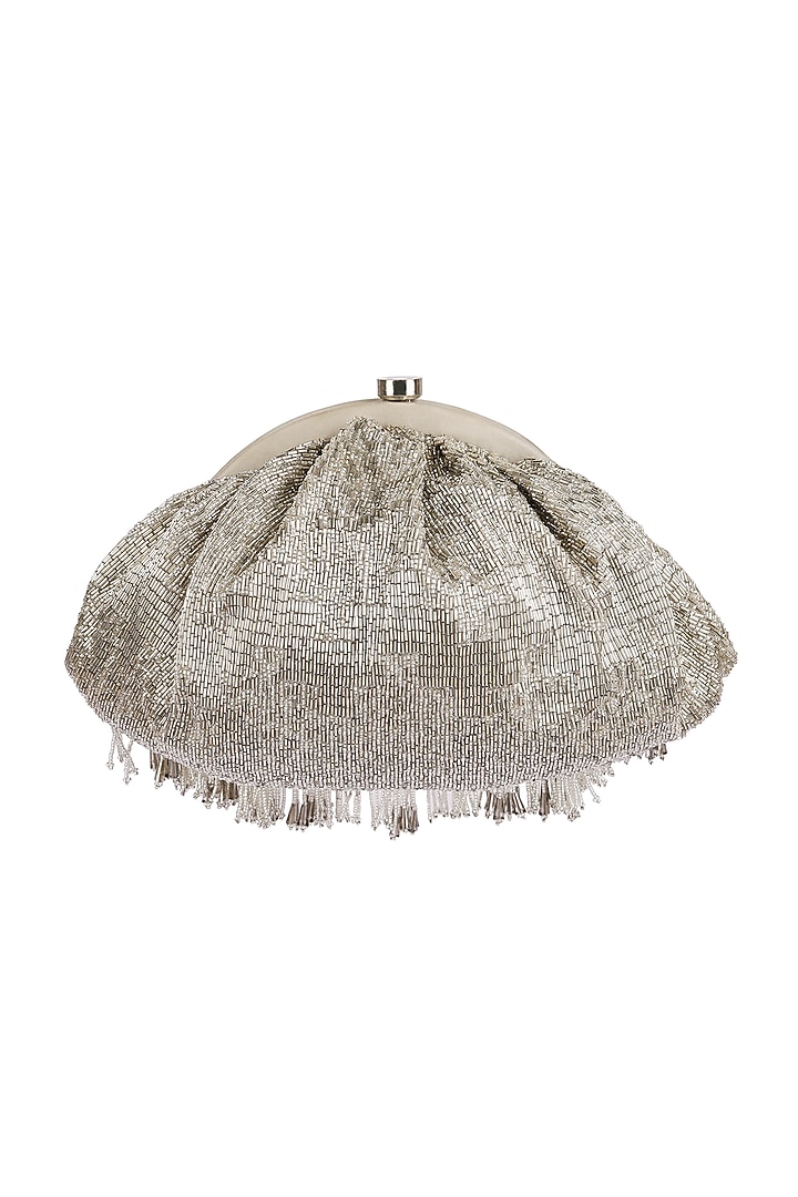 Silver Crystal Embroidered Pouch With Handle by Lovetobag at Pernia's Pop Up Shop