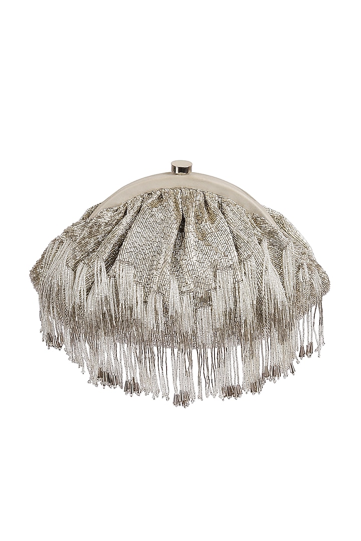 Silver Crystal Embroidered Pouch With Handle by Lovetobag at Pernia's Pop Up Shop