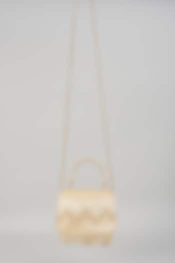 Champagne Beige Satin Hand Embroidered Trapezium Mini Bag by Lovetobag at Pernia's Pop Up Shop