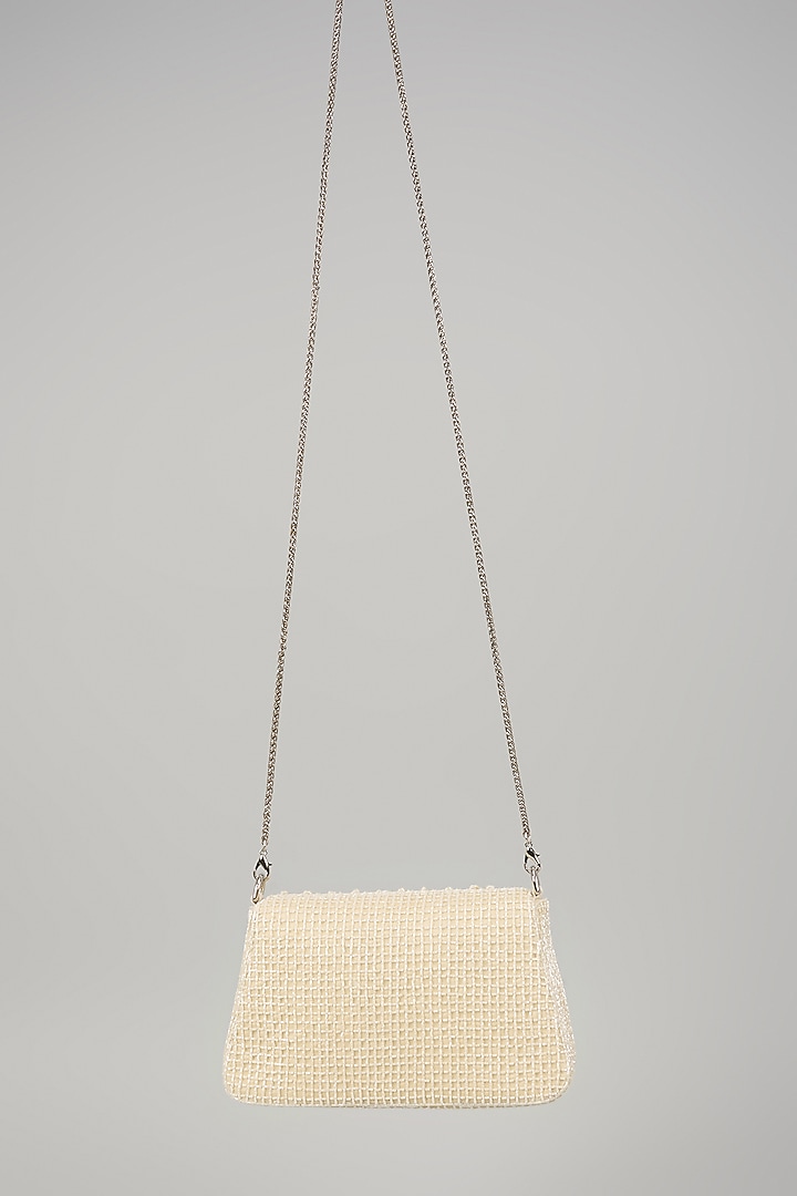 Pristine Ivory Satin Crystal Hand Embroidered Hand Bag by Lovetobag at Pernia's Pop Up Shop