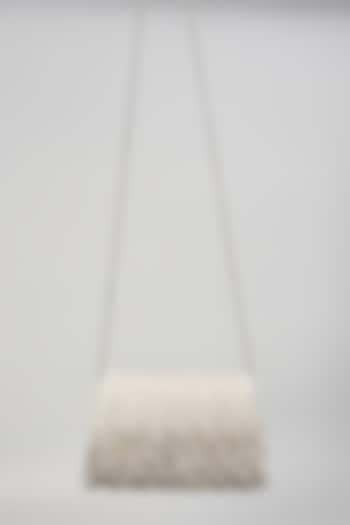 Silver Satin Hand Embroidered Trapezium Hand Bag by Lovetobag at Pernia's Pop Up Shop