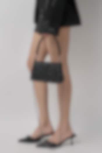 Black Satin Semi-Precious Gem & Crystal Work Trapezium Bag by Lovetobag at Pernia's Pop Up Shop