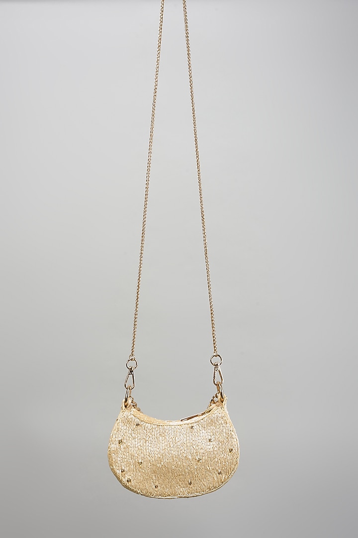 Rose Gold Satin Rhinestone Hand Embroidered Clutch by Lovetobag at Pernia's Pop Up Shop