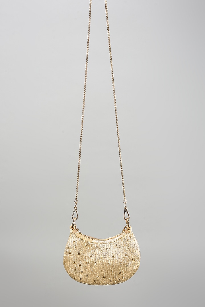 Rose Gold Satin Rhinestone Hand Embroidered Clutch by Lovetobag at Pernia's Pop Up Shop