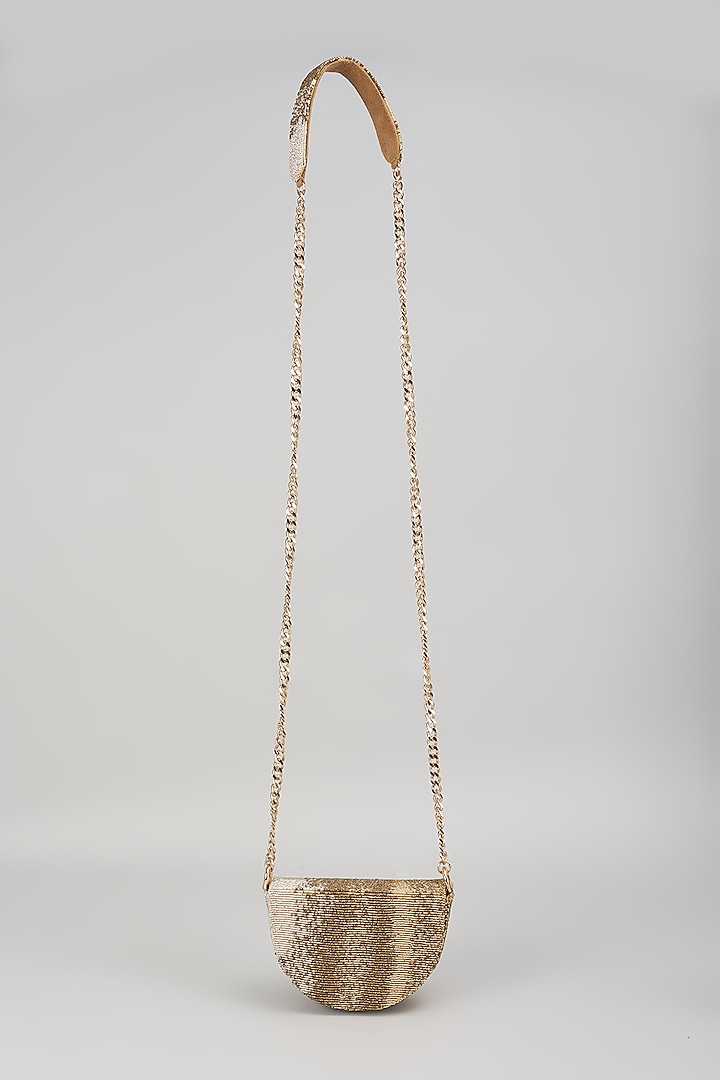 Gold Satin Hand Embroidered Mini Bag by Lovetobag at Pernia's Pop Up Shop