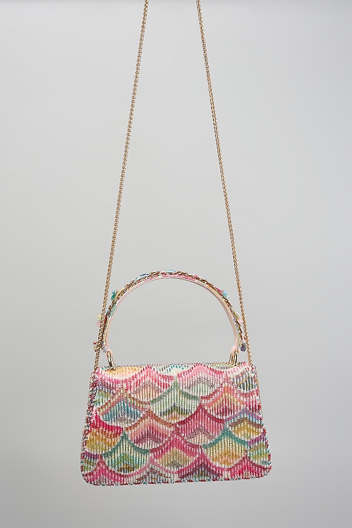 Multi-Colored Georgette Flapover Trapezium Bag by Lovetobag at Pernia's Pop Up Shop
