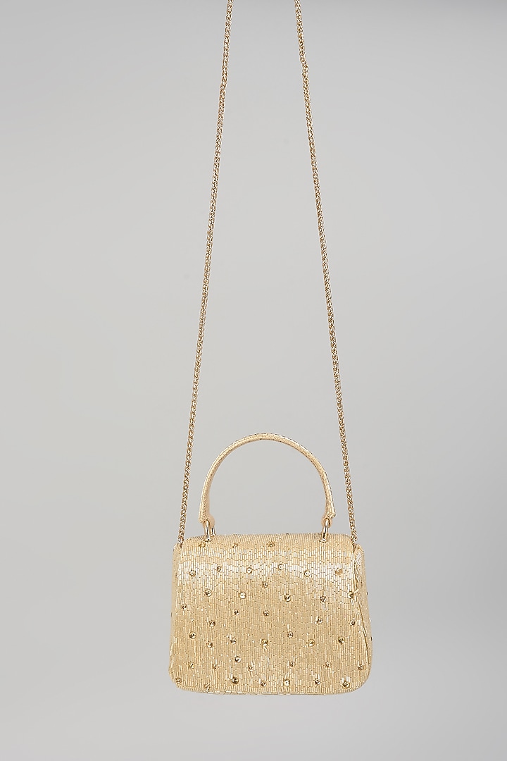 Champagne Satin Crystal Hand Embroidered Mini Bag by Lovetobag at Pernia's Pop Up Shop