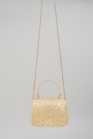 Champagne Satin Crystal Hand Embroidered Mini Bag by Lovetobag