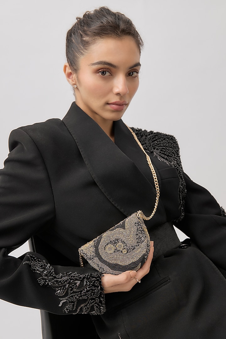 Black Velvet Hand Embroidered Clutch by Lovetobag at Pernia's Pop Up Shop
