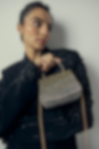 Antique Gold Satin Hand Embroidered Mini Trapezium Bag by Lovetobag at Pernia's Pop Up Shop