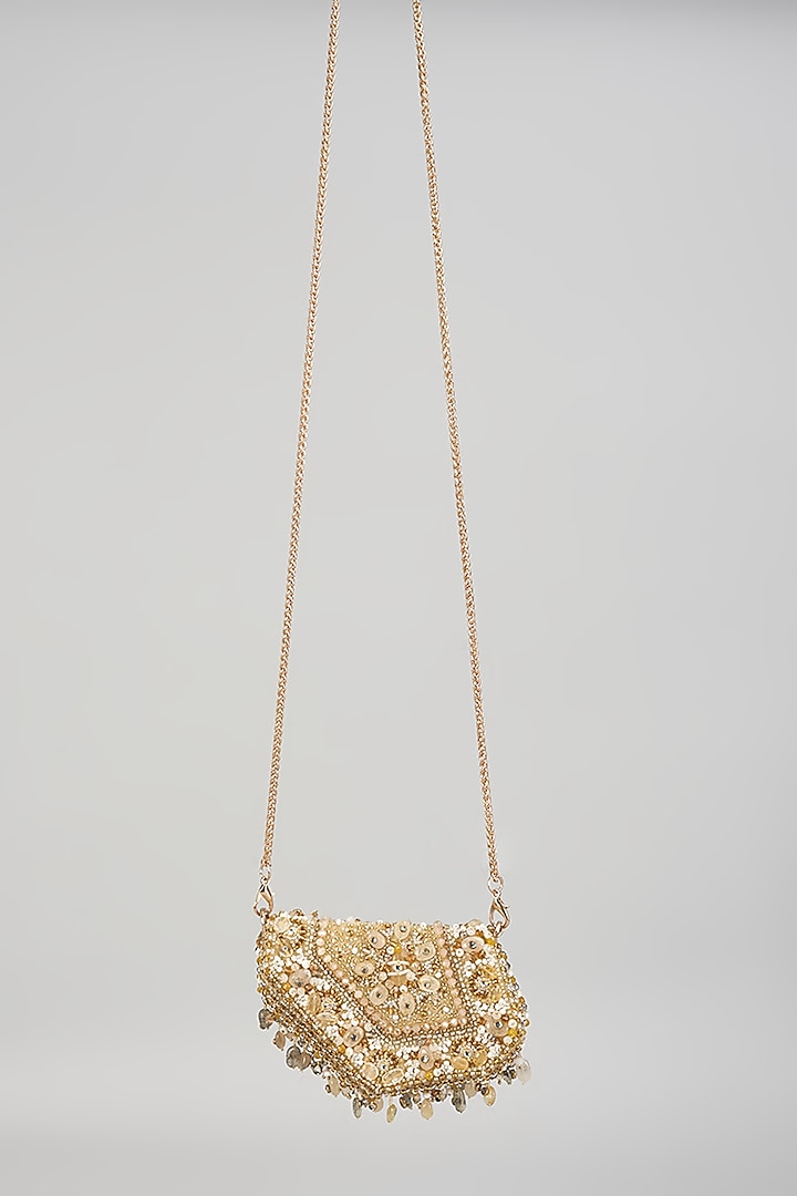 Gold Velvet Embroidered Mini Clutch by Lovetobag at Pernia's Pop Up Shop