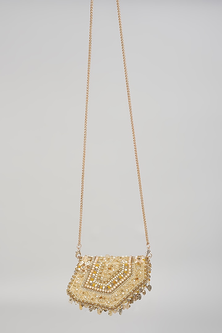 Gold Velvet Embroidered Mini Clutch by Lovetobag at Pernia's Pop Up Shop