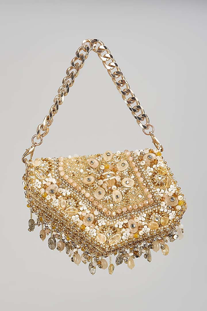 Gold Velvet Embroidered Mini Clutch by Lovetobag at Pernia's Pop Up Shop